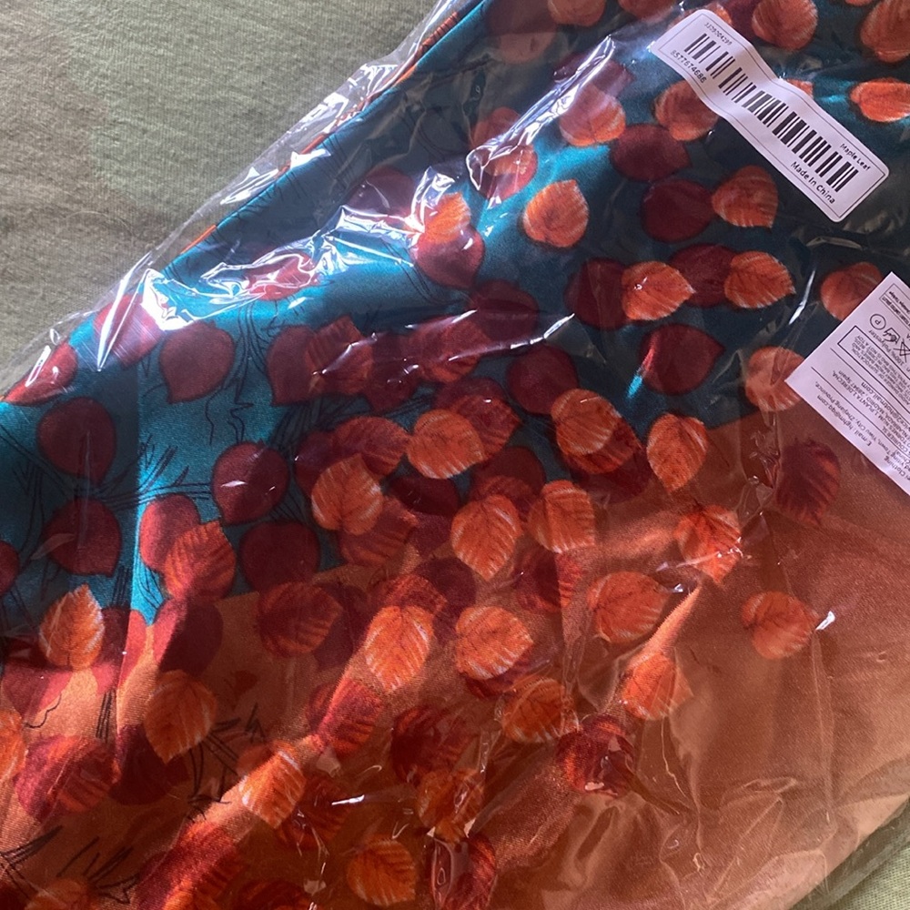 Vibrant Orange and Green Scarf leaf design print soft polyester Versatile. - Picture 5 of 6